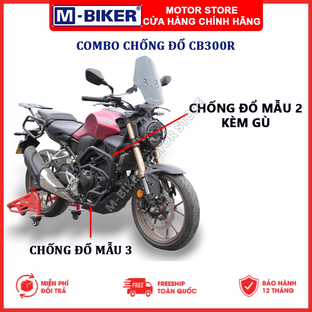 M-Biker | Chống đổ CB300R, Khung chống đổ CB300R kèm gù, Chống đổ CB300R kết hợp giữa mẫu 2 và 3
