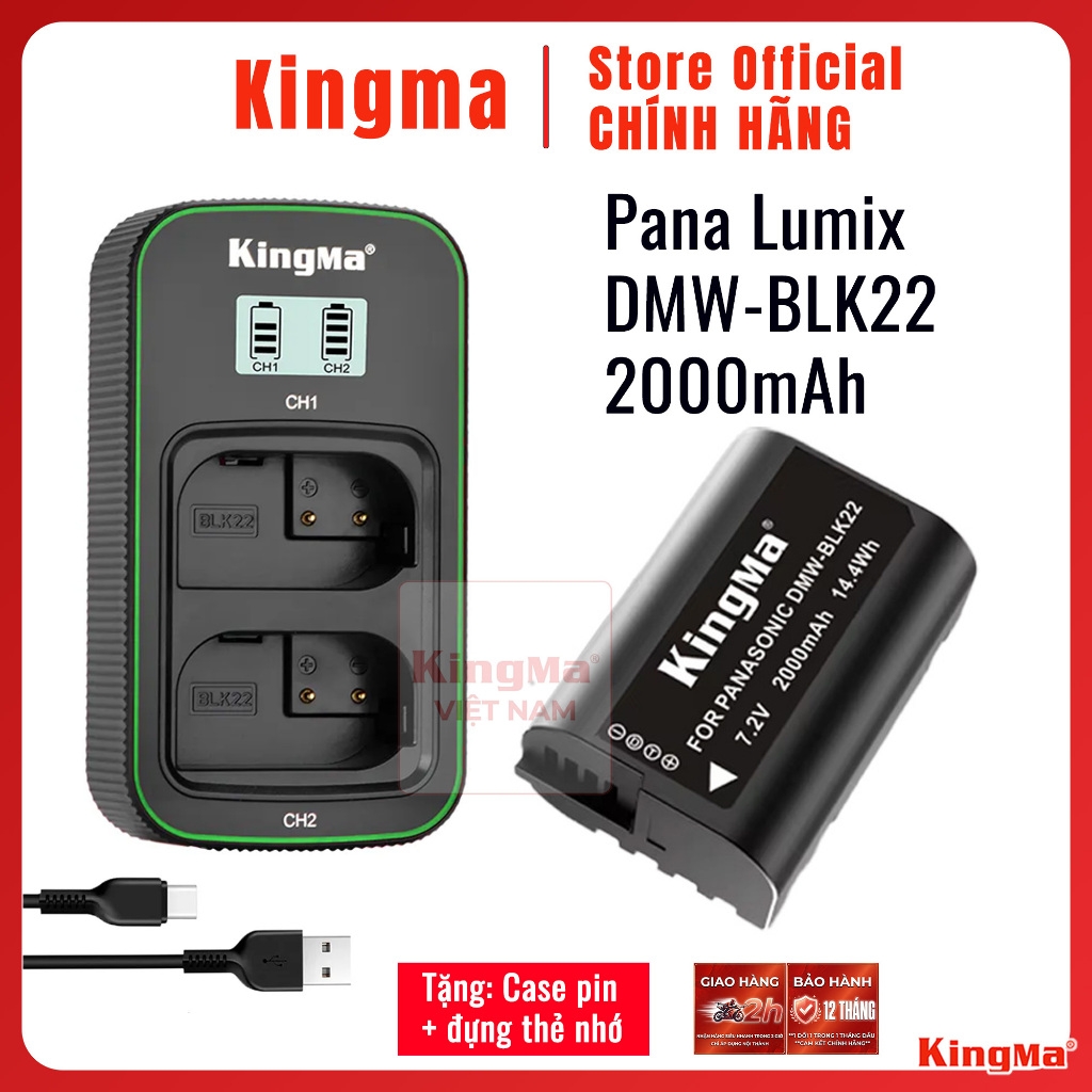 Kingma BLK22 2000mAh | Pin và dock sạc máy ảnh sạc trực tiếp Pana Lumix S5 S5ii S1ii GH7 GH6 GH5ii G