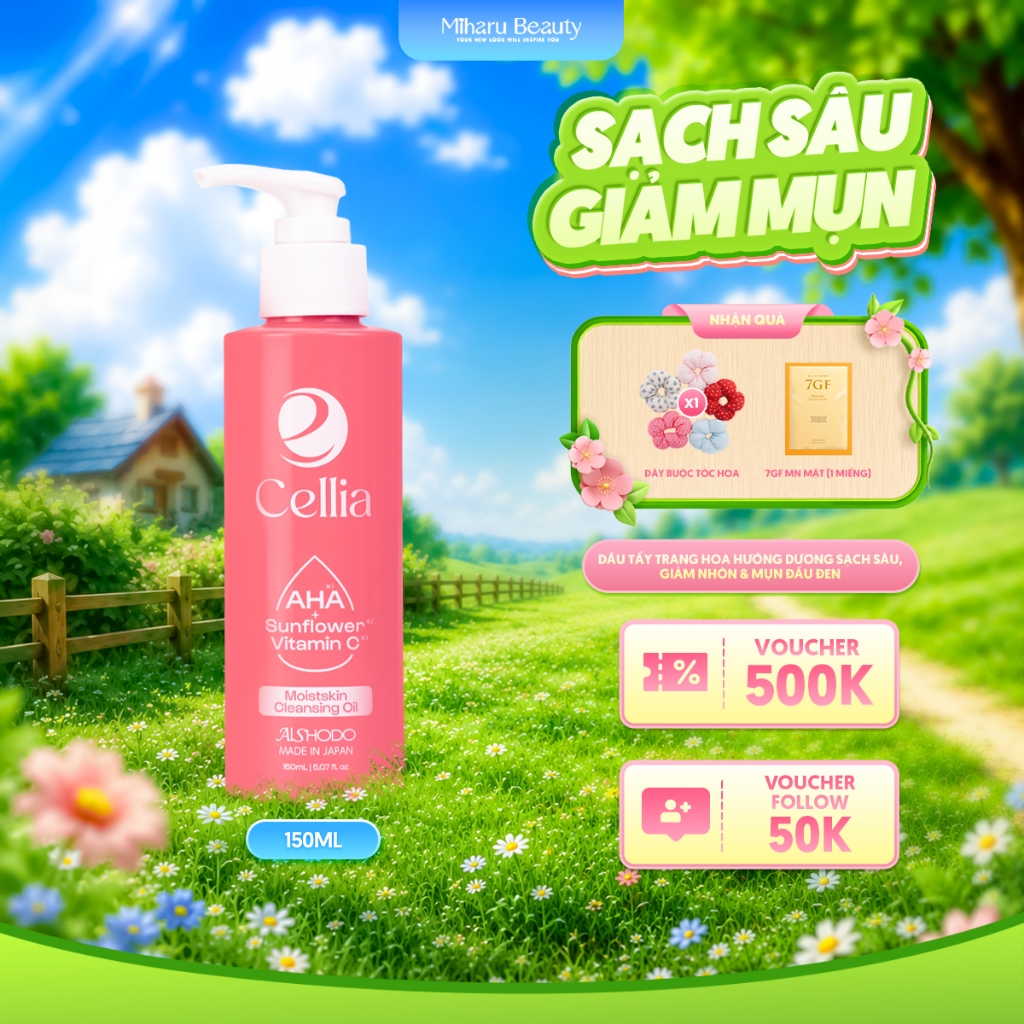 Dầu tẩy trang hoa hướng dương sạch sâu, giảm nhờn & mụn đầu đen - Cellia Moistskin Cleansing Oil 150