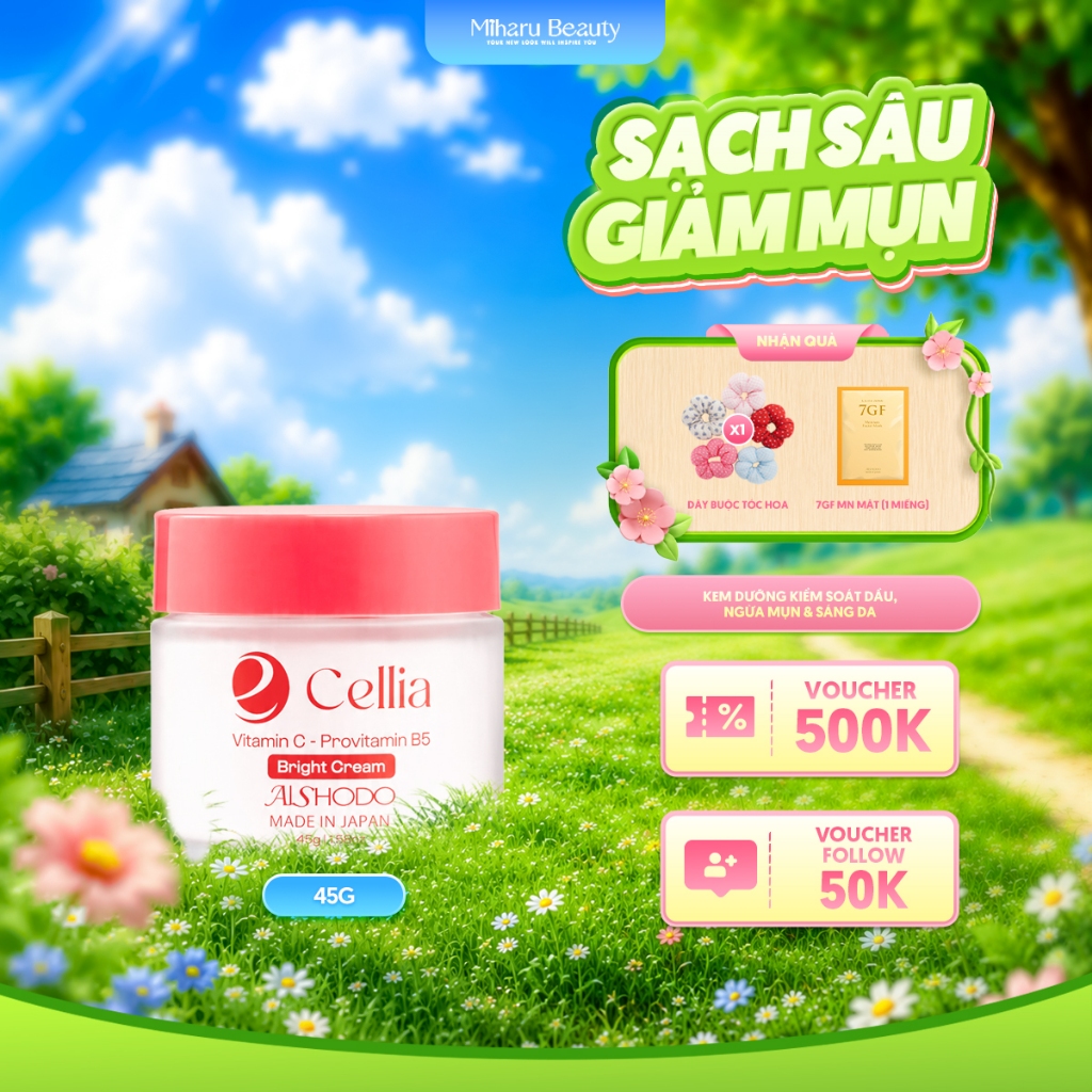 Kem dưỡng kiểm soát dầu, ngừa mụn & sáng da - Cellia Bright Cream 45g