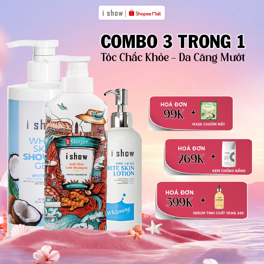 Combo 3 Món Chăm Tóc & Dưỡng Da I SHOW - Dầu Gội Gừng, Sữa Tắm Dừa, Body Lotion - Tóc Khỏe Da Đẹp