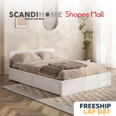 EMMA, Giường ngủ 2 hộc tủ kéo BED_126, 207x80cm, Giường ngủ gỗ Scandi Home