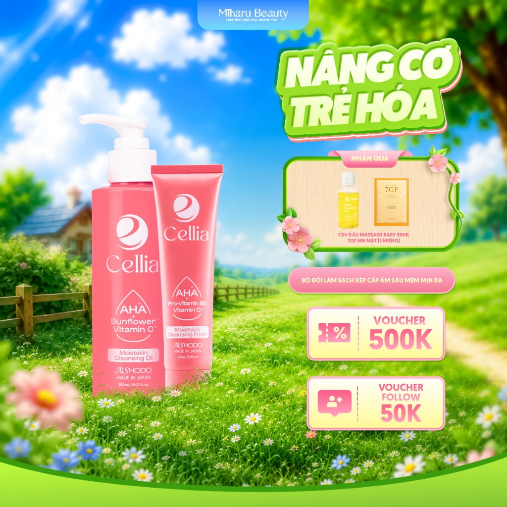Bộ Đôi Làm Sạch Kép Cấp Ẩm Sâu Mềm Mịn Da - Cellia Cleansing Oil, Cleansing Foam