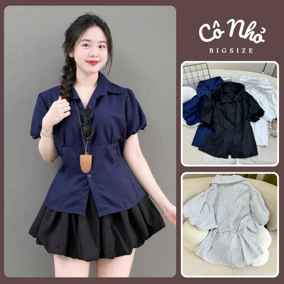 Áo Sơ Mi Bigsize Nữ Kẻ Sọc Tay Ngắn Bồng Chiết Eo Dễ Phối Đồ Cho Chubby SM189/SM192