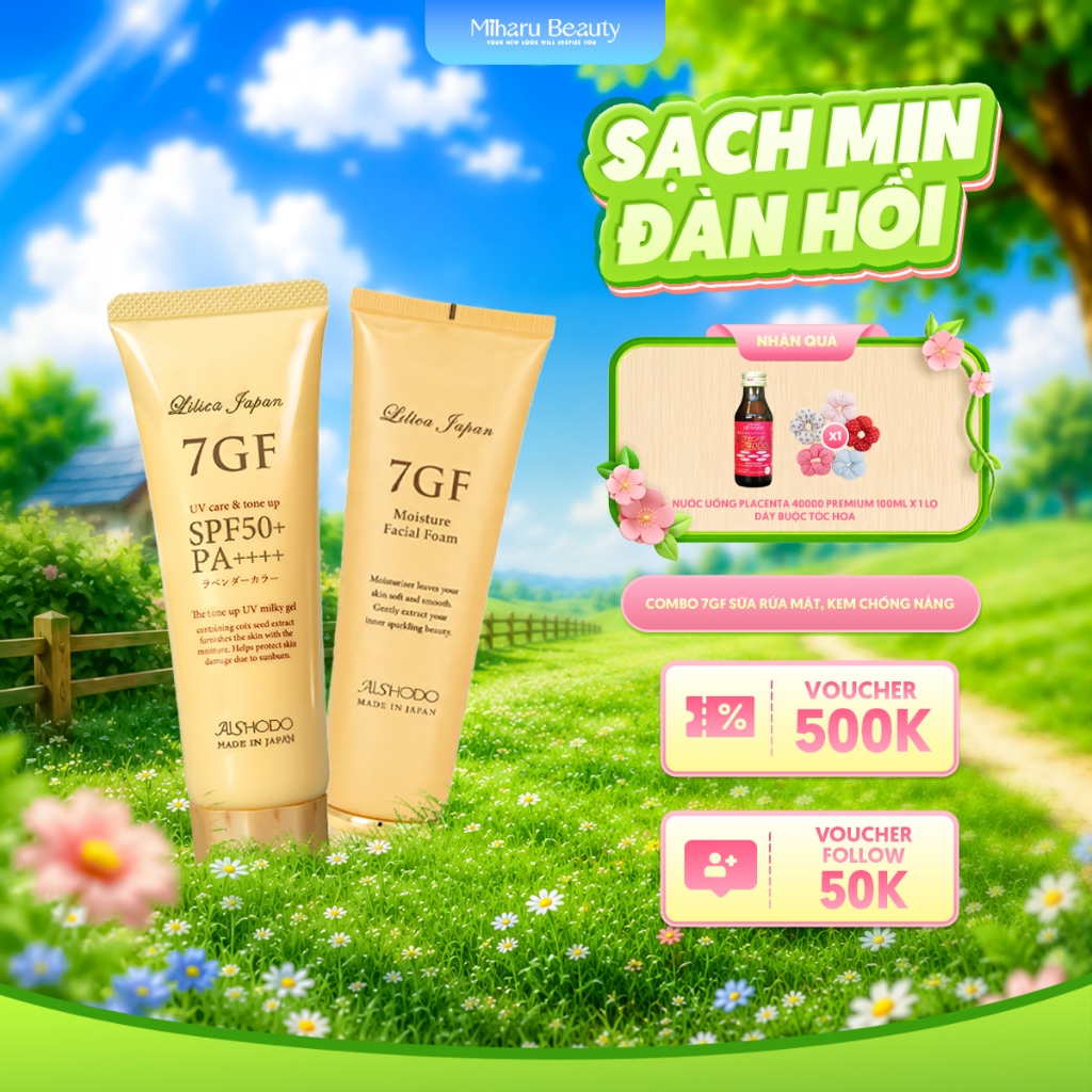 Bộ đôi làm sạch, chống nắng hoàn hảo - 7GF Foam, UV Care & Tone-up