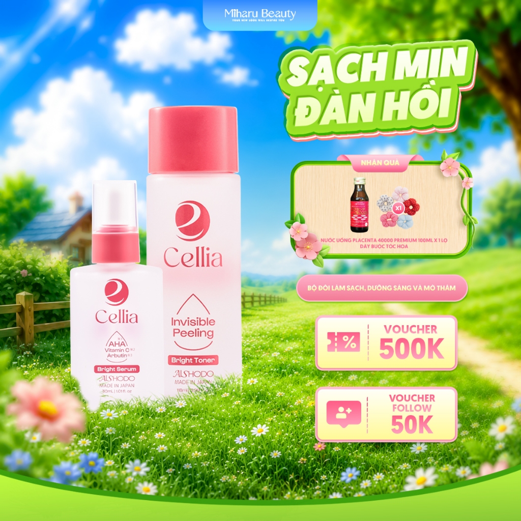 Bộ Đôi Làm Sạch, Dưỡng Sáng và Mờ Thâm - Cellia Toner, Serum