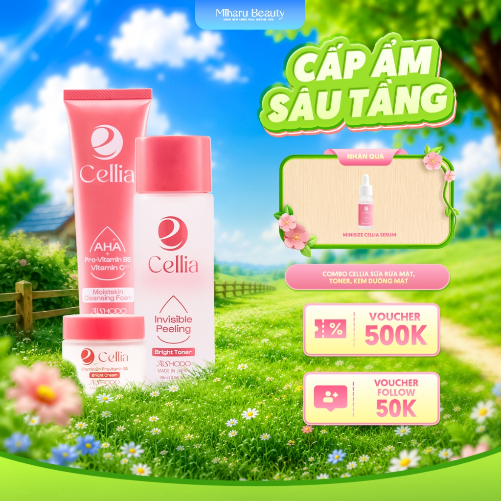 Combo Cellia Sữa rửa mặt, Toner, Kem dưỡng mặt
