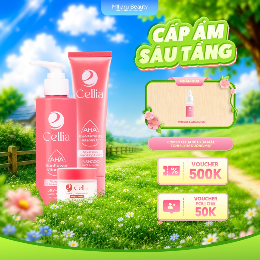Combo Cellia Dầu tẩy trang, Sữa rửa mặt, Kem dưỡng mặt