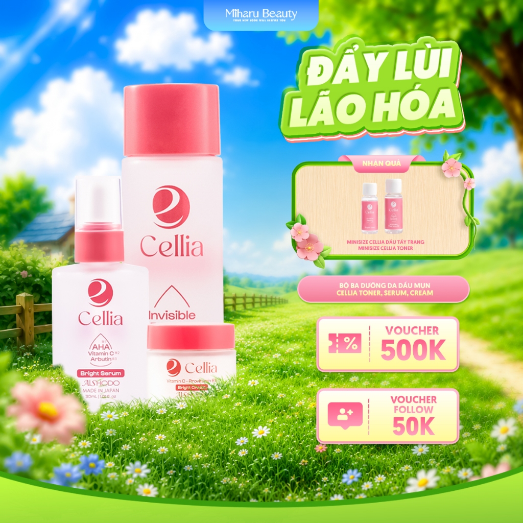 Bộ Ba Dưỡng Da Dầu Mụn - Cellia Toner, Serum, Cream