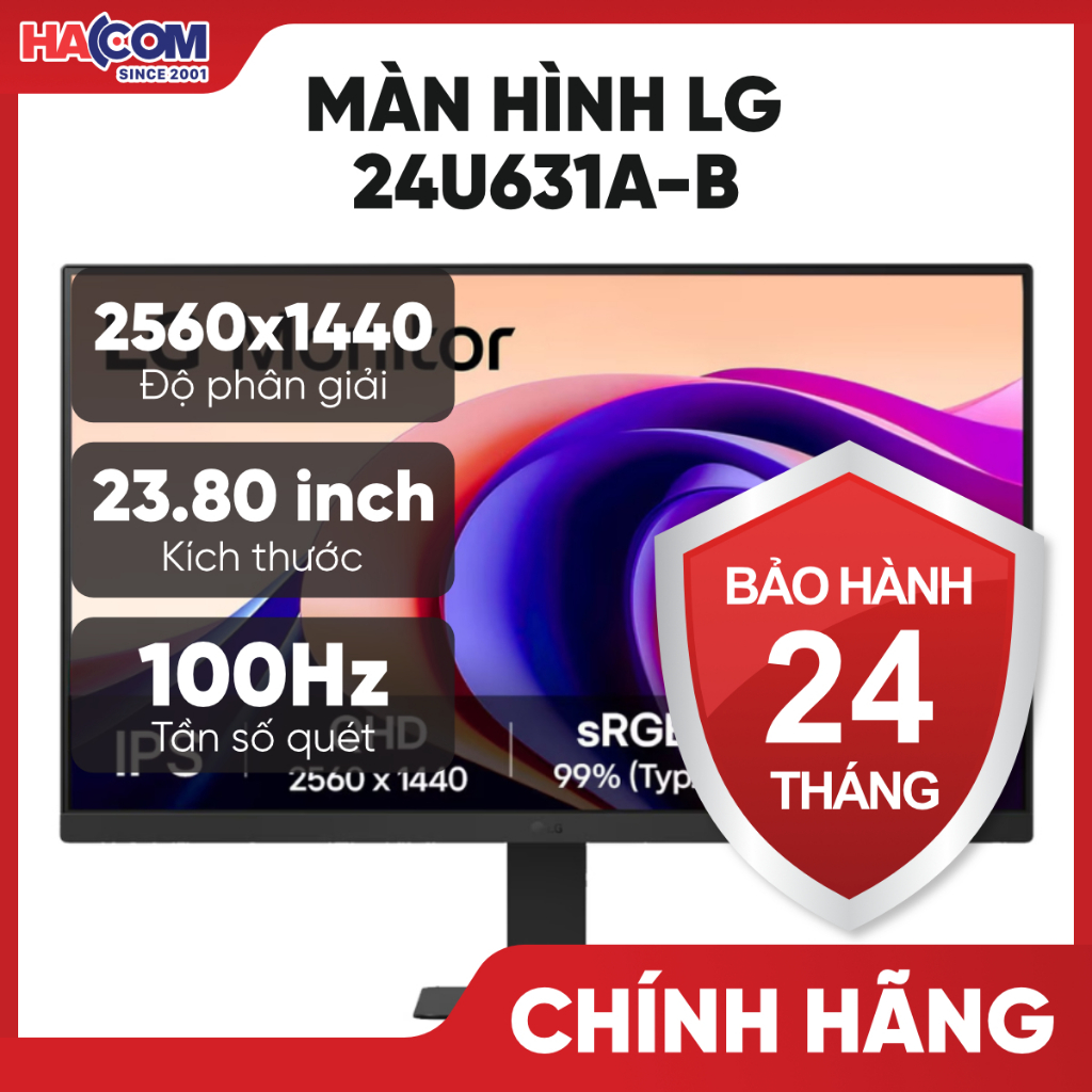 Màn Hình LG 24U631A-B (23.8 inch/QHD/IPS/100Hz/5ms/USB-C 15W) - BH 24 Tháng HACOM PC