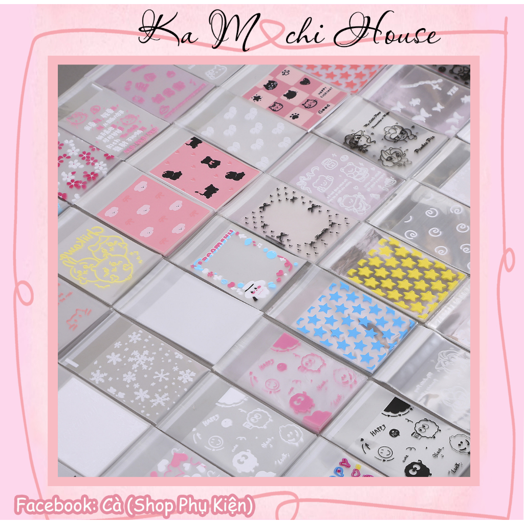 Gói 50 chiếc túi bóng kính OPP dán niêm phong 8x10+3cm nhiều họa tiết