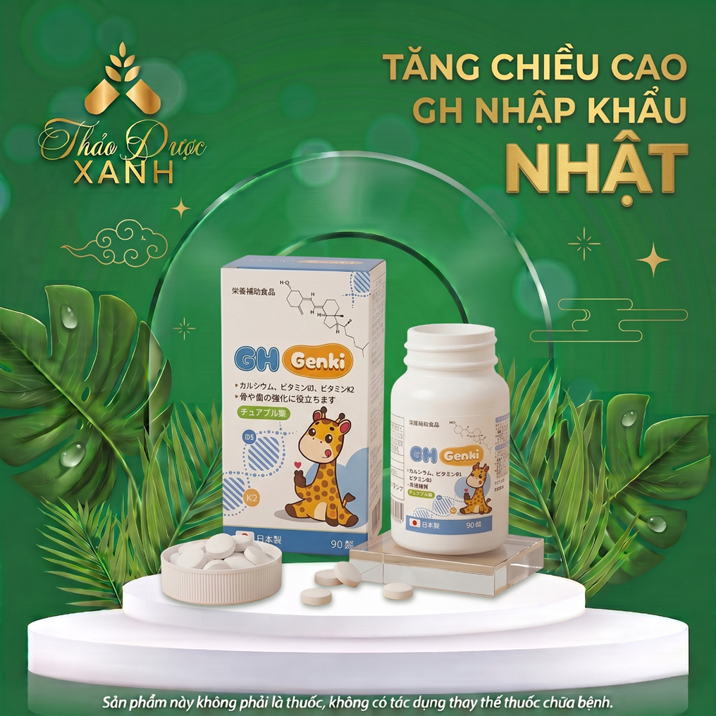 Viên Nhai Canxi GH Genki Nhật Bản 90 Viên – Bổ Sung Canxi, Vitamin D3, Lysine Cho Trẻ Từ 2 Tuổi