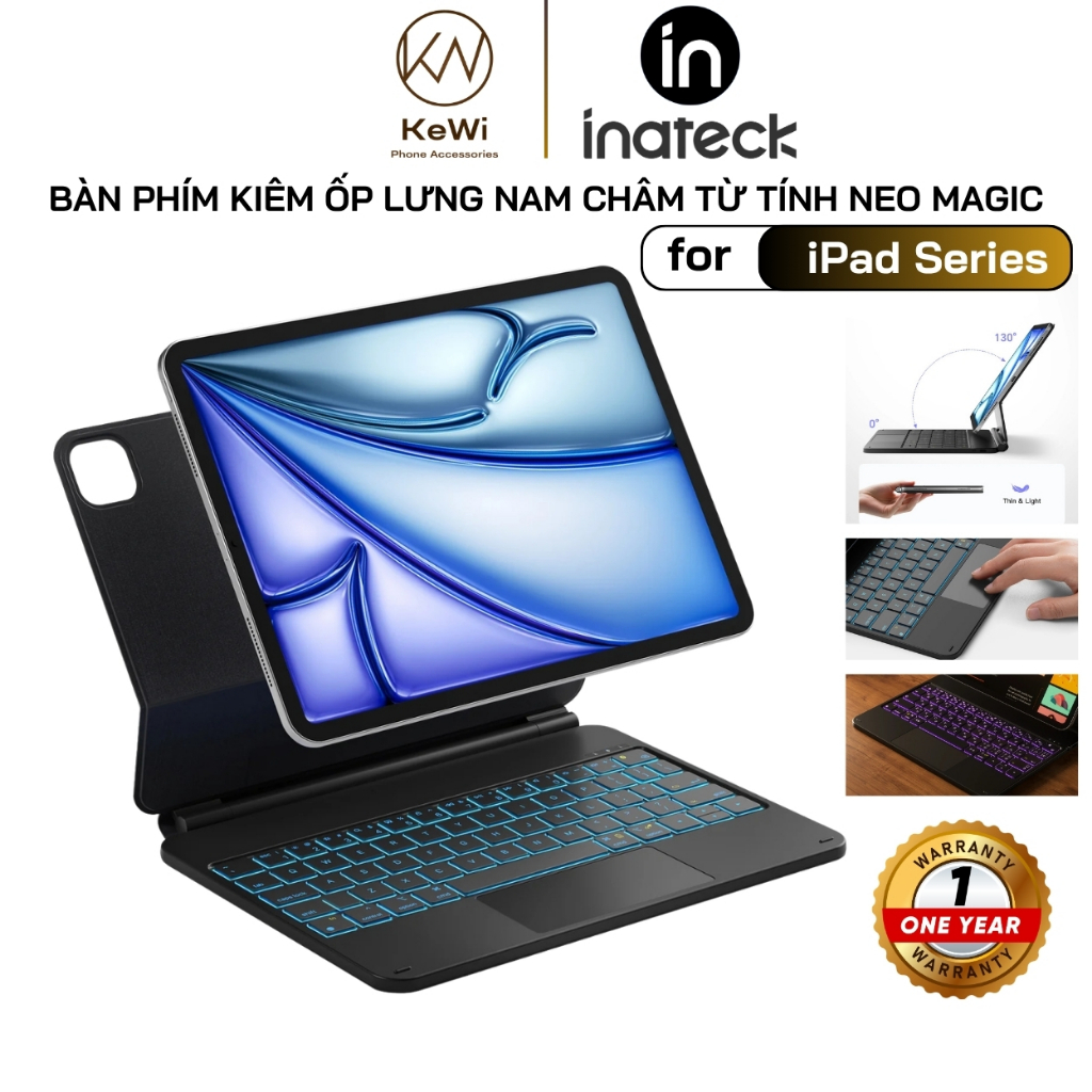 Bao Da Từ Tính Kiêm Bàn Phím inateck Neo Magic Cho iPad Air 7/6/5/4 / iPad Pro 11-inch 4/3/2/1 / iPa