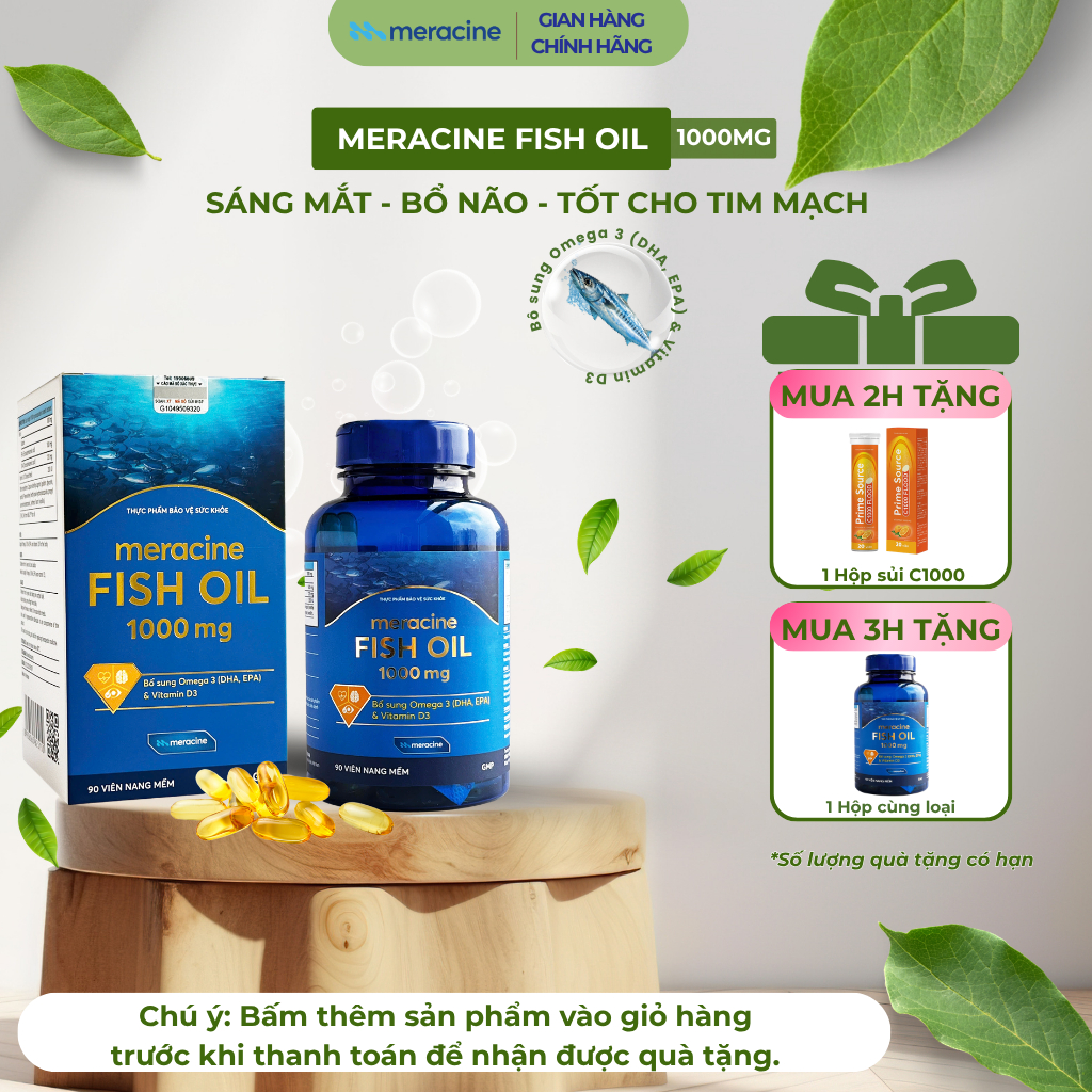 Viên uống dầu cá Omega 3 - Meracine Fish Oil hỗ trợ sáng mắt, bổ não, tốt cho tim mạch (hộp 90 viên)