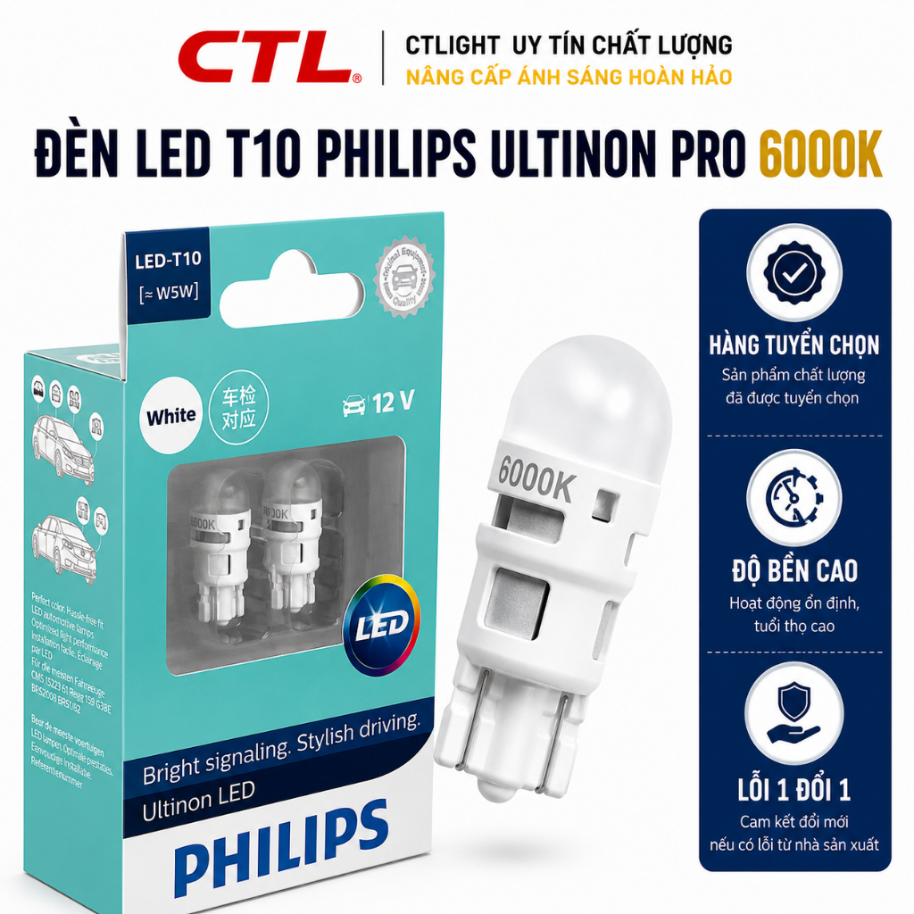 Đèn Led T10 Philips Ultinon Pro số lượng 1 cặp