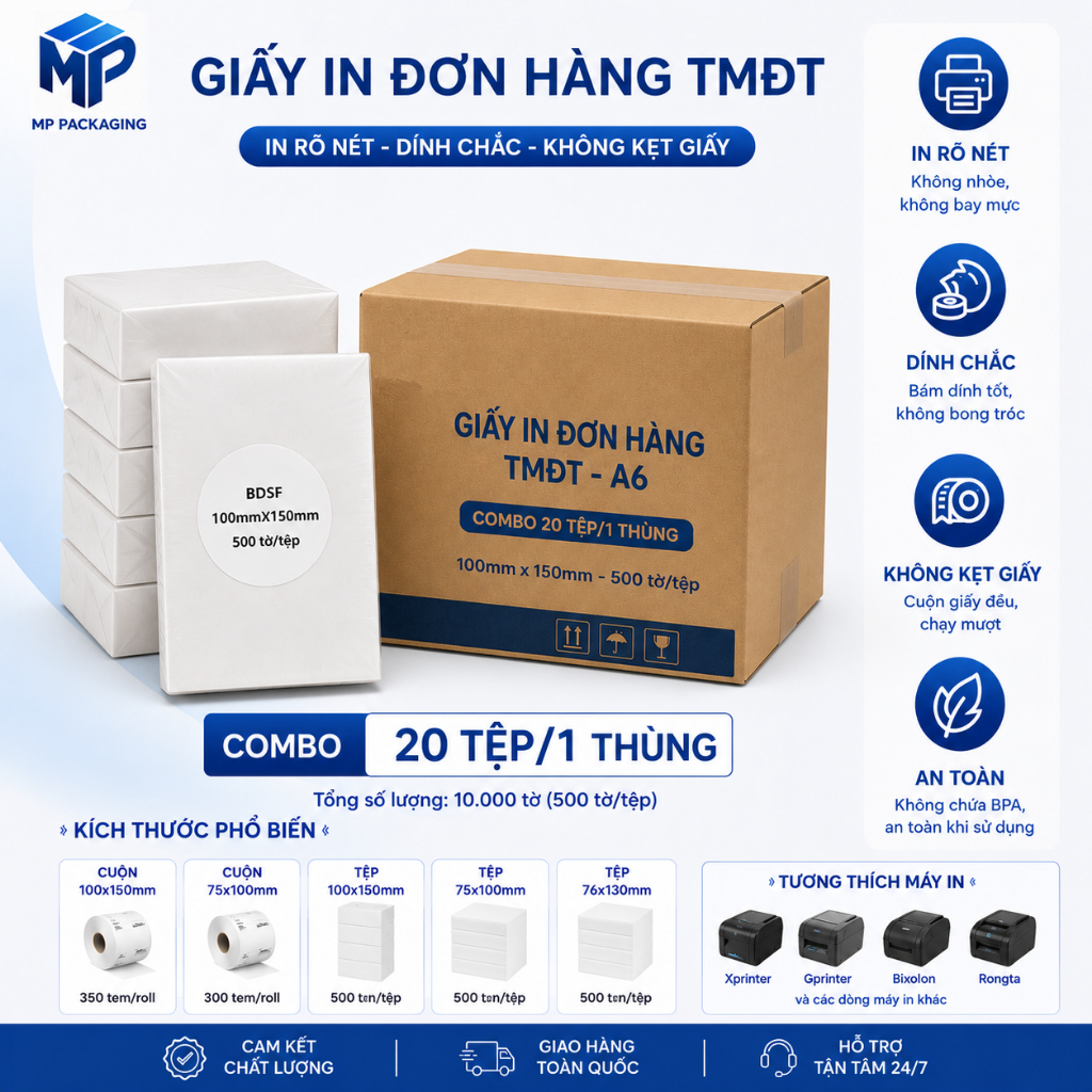 COMBO 20 tệp giấy in nhiệt A6, 1 thùng giấy in nhiệt A6 In Siêu Sắc Nét