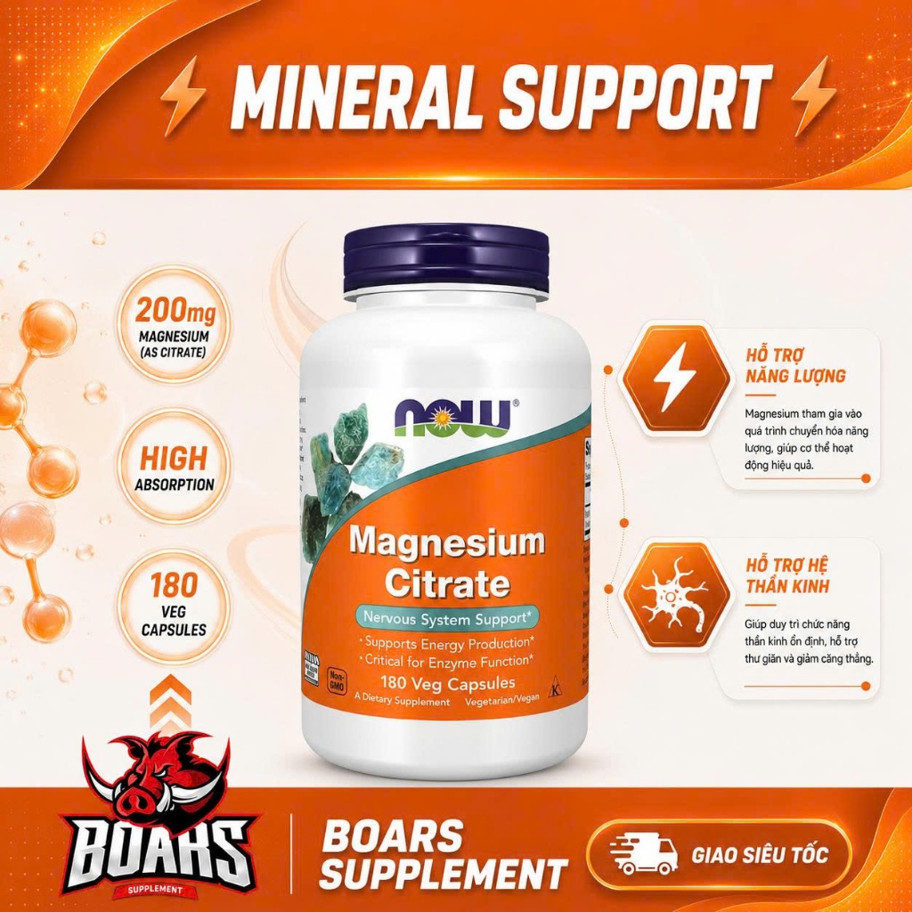 Now Magnesium Citrate | Bổ Sung Magie Dạng Viên