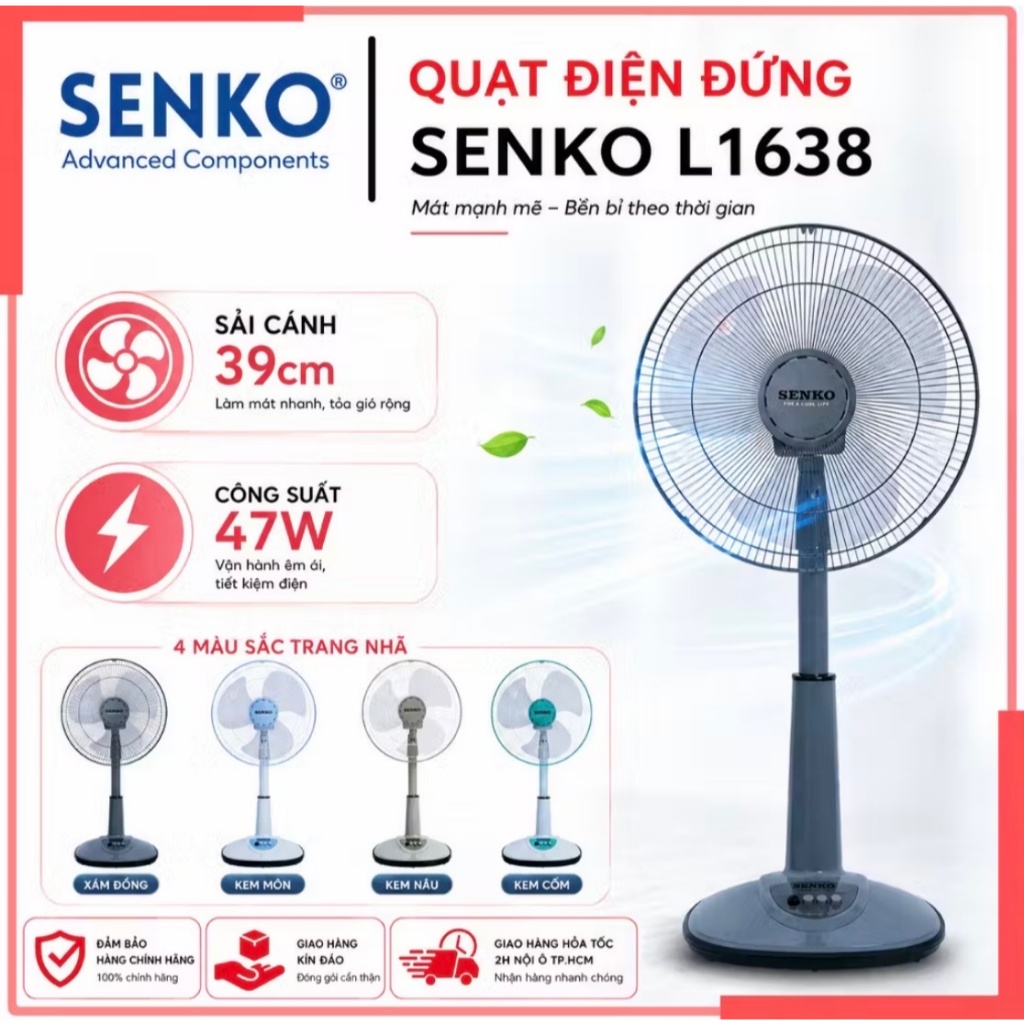 Quạt lửng Ống Nhựa Senko L1638 - Công suất 47W - Màu Ngẫu Nhiên - Hàng Chính Hãng
