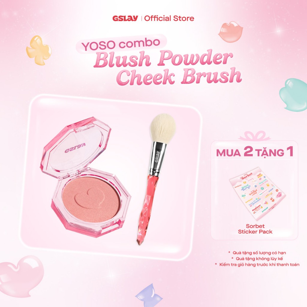 Combo GSLAY YOSO Phấn Má Hồng mịn lì, lên chuẩn màu (5g) và Cọ Má Hồng lông cọ mềm mượt, tán phấn đề