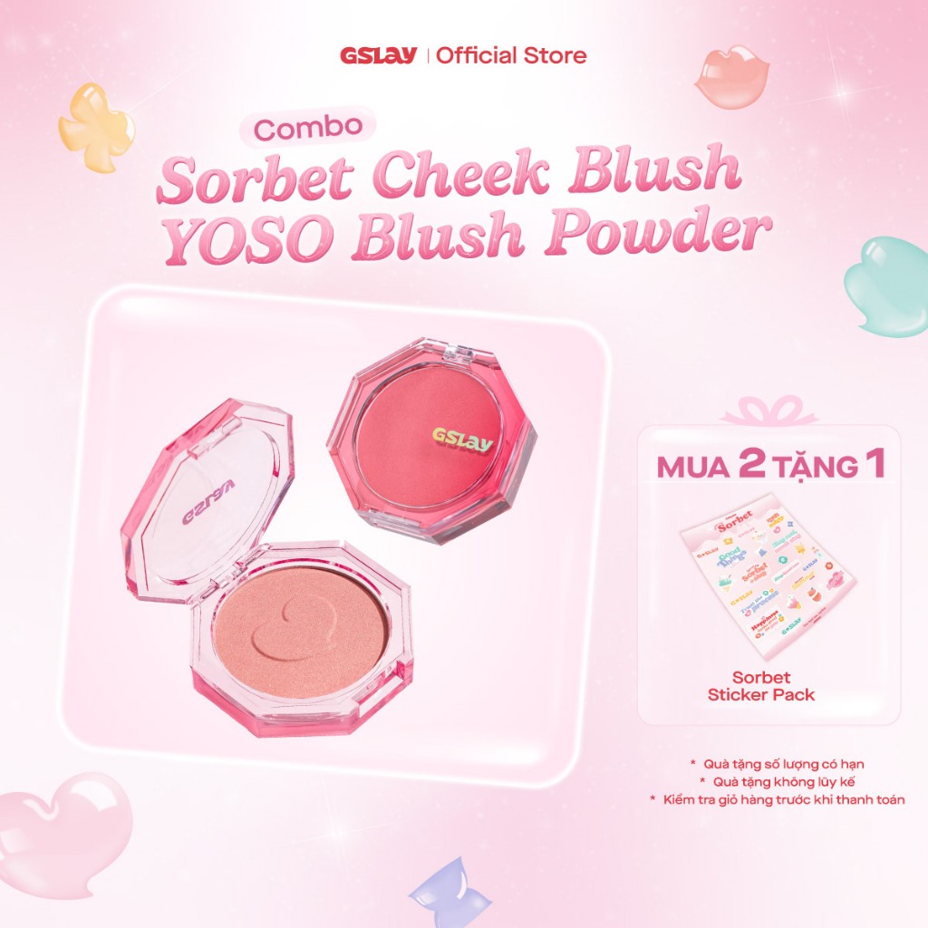 Combo GSLAY SORBET Má hồng kem hoá phấn thuần chay mịn lì (5g) & GSLAY YOSO Phấn má hồng mịn lì lên 