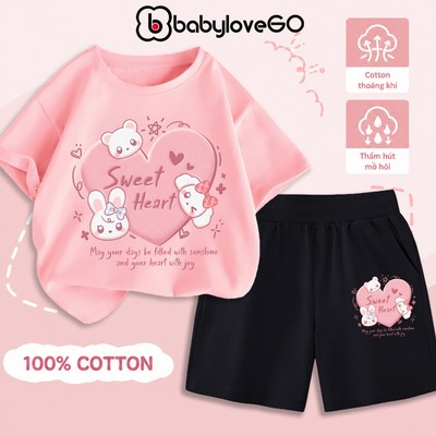 Đồ bộ bé gái BabyloveGO bộ thun hè ngắn tay cho bé in hình độc đáo dễ thương B-RA06