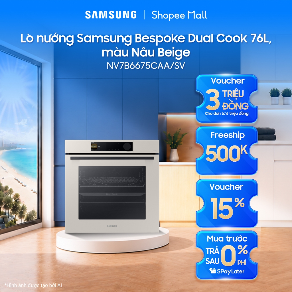 Lò nướng Samsung Bespoke NV7B6675CAA/SV Dual Cook 76L, màu Nâu Beige