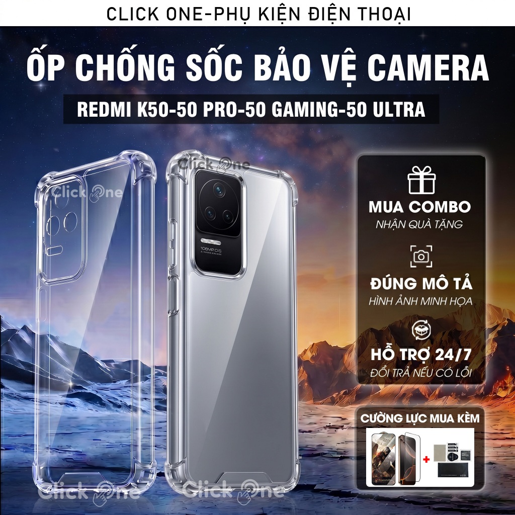 Ốp lưng Redmi K50, K50 Pro, K50 Gaming, K50 Ultra Silicon dẻo trong chống sốc 4 cạnh bảo vệ camera |