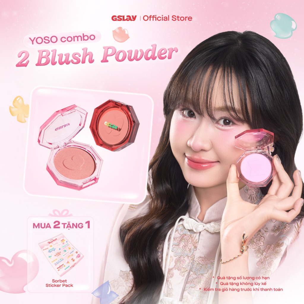 Combo 02 Phấn Má Hồng Thuần Chay Dạng Nén GSLAY YOSO Blush Powder mịn lì, lên chuẩn màu (5gx2)
