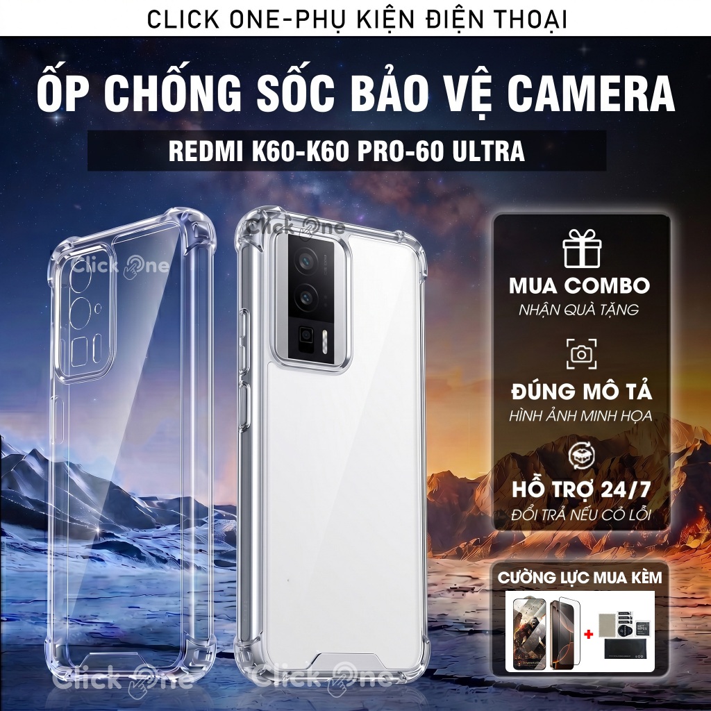 Ốp lưng Redmi K60, K60 Pro, K60 Ultra Silicon dẻo trong chống sốc 4 cạnh bảo vệ camera | Ốp lưng chố