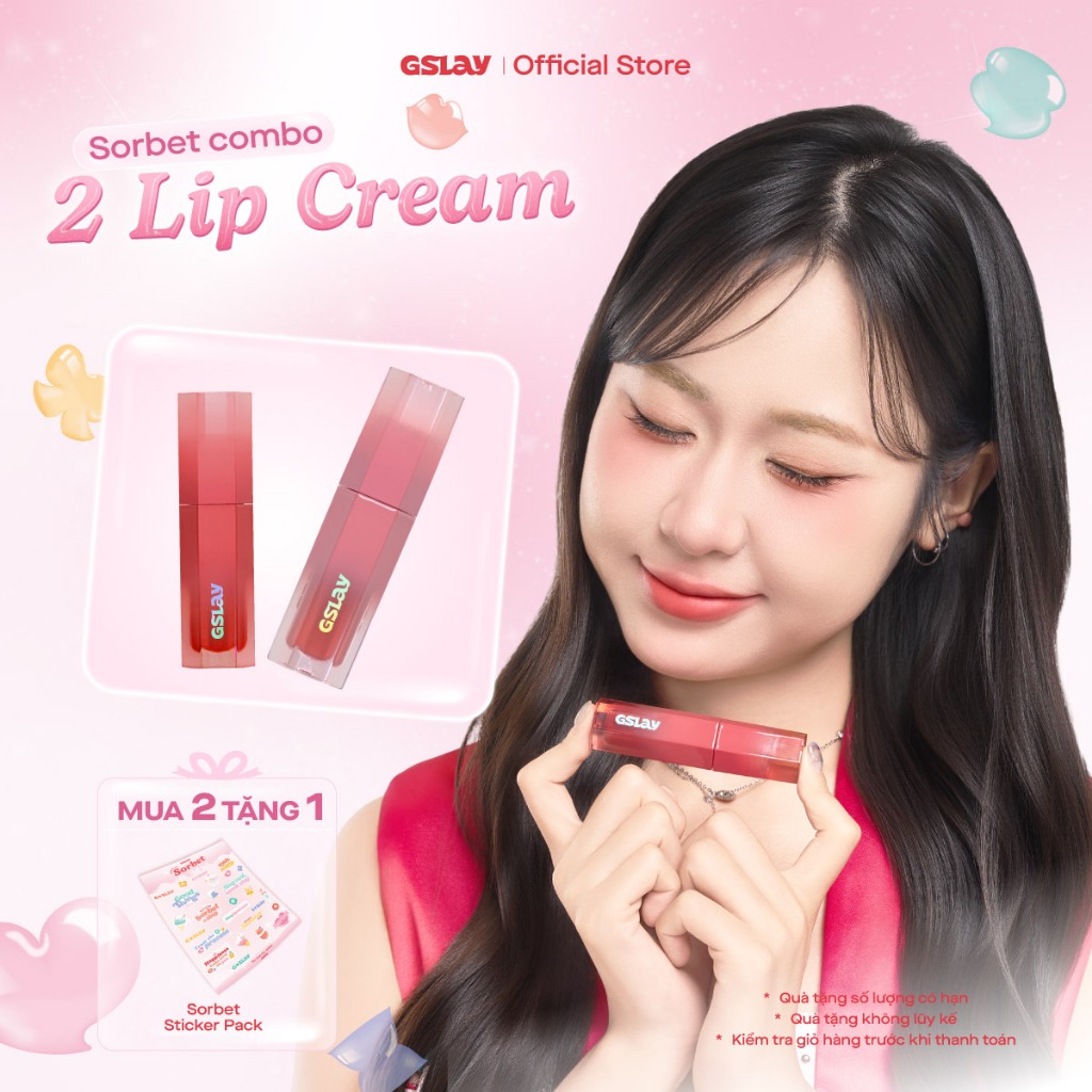 Combo 02 Son Kem GSLAY Sorbet Lip Cream mịn lì thuần chay che phủ rãnh môi giữ màu lâu trôi không kh