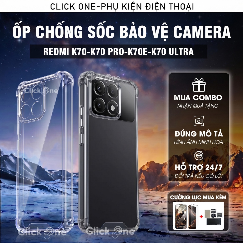 Ốp lưng Redmi K70, K70E, K70 Pro, K70 Ultra Silicon dẻo trong chống sốc 4 cạnh bảo vệ camera | Ốp lư