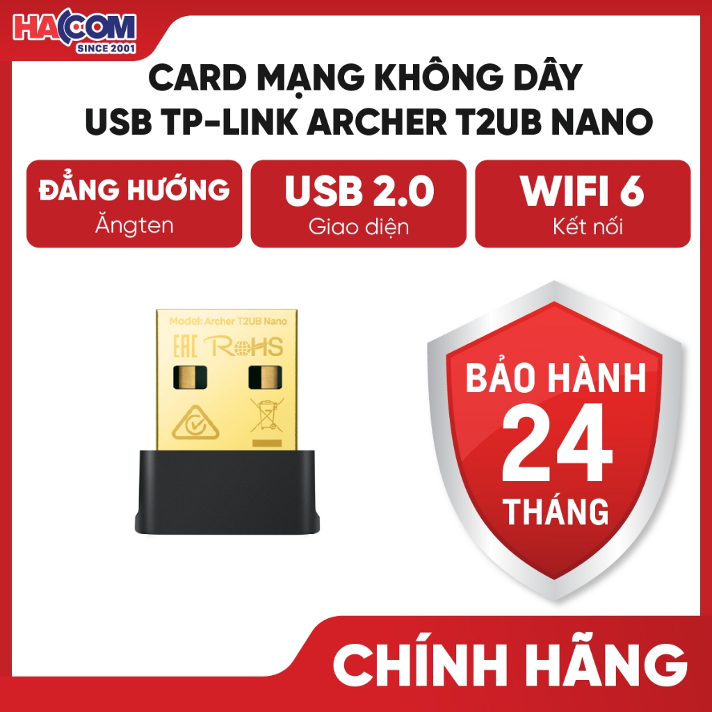 Card Mạng Không Dây TP-Link Archer T2UB Nano (Wireless AC600/Bluetooth 4.2) - BH 24 Tháng HACOM PC