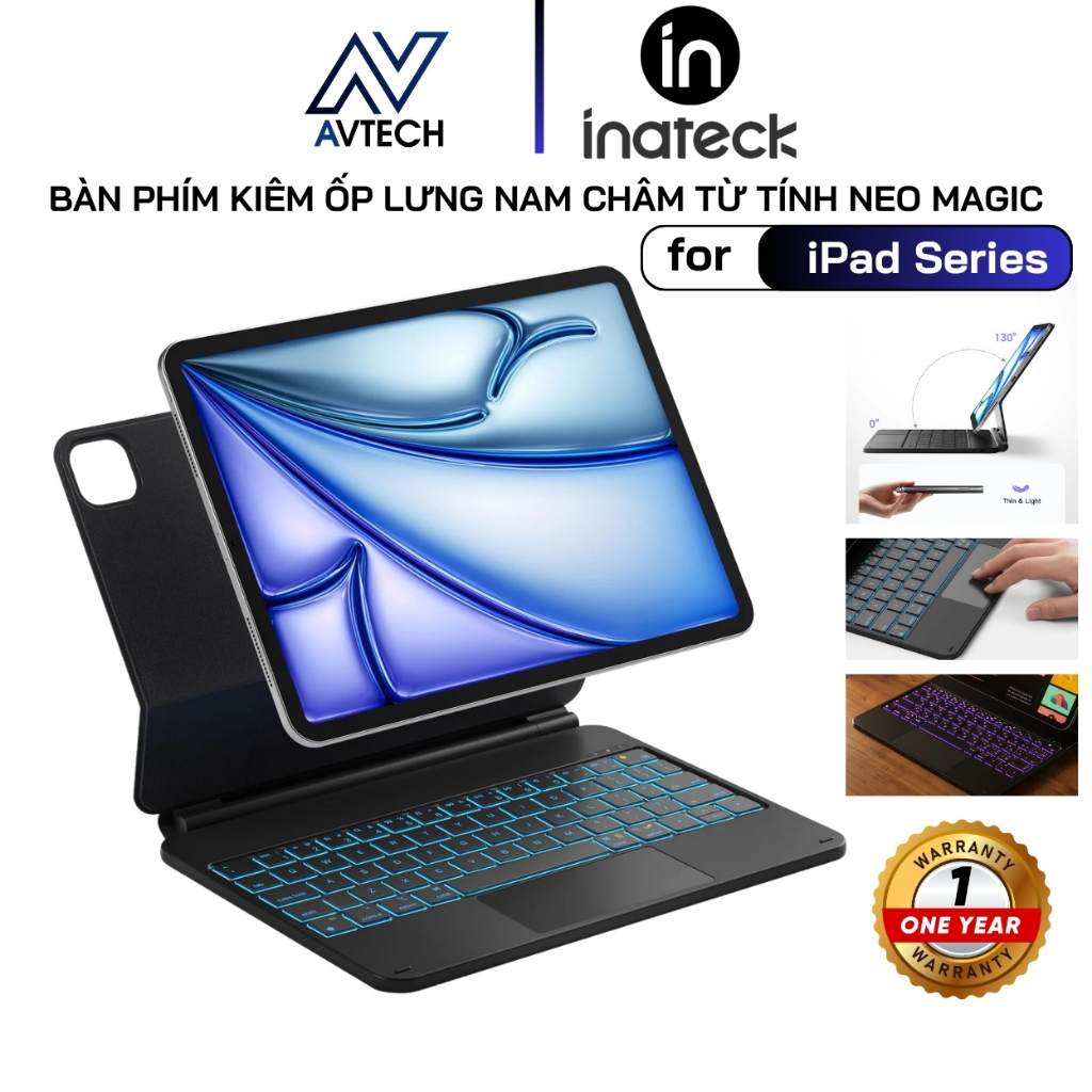 Bao Da Từ Tính Kiêm Bàn Phím inateck Neo Magic Cho iPad Air 7/6/5/4 / iPad Pro 11-inch 4/3/2/1 / iPa