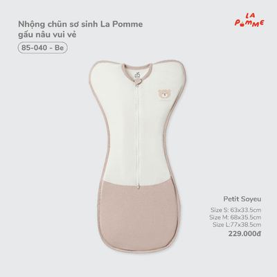 Nhộng chũn sơ sinh La Pomme gấu nâu vui vẻ - Sợi Petit Soyeu thoáng mát  - Bé trai - Size S/M/L