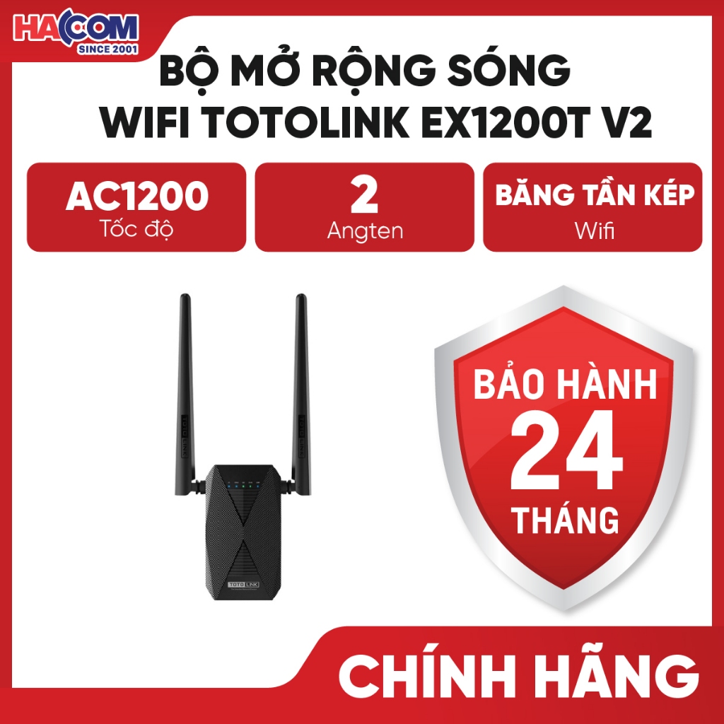Bộ Mở Rộng Sóng wifi Totolink EX1200T V2 chuẩn AC1200 - Bảo Hành 24 Tháng HACOM PC
