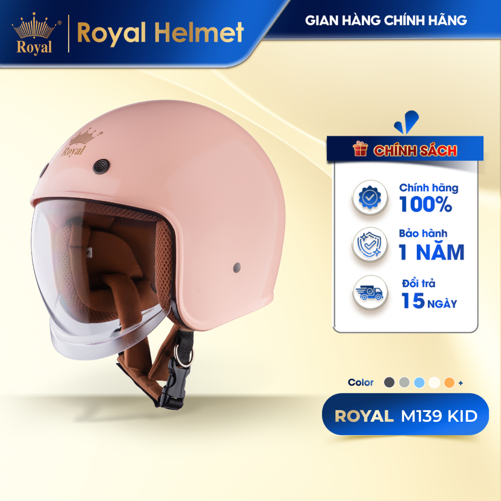 [Royal Helmet Store] Mũ Bảo Hiểm Trẻ Em 3/4 Royal M139 KID Kính Âm, Chống Nắng An Toàn Cao Cấp