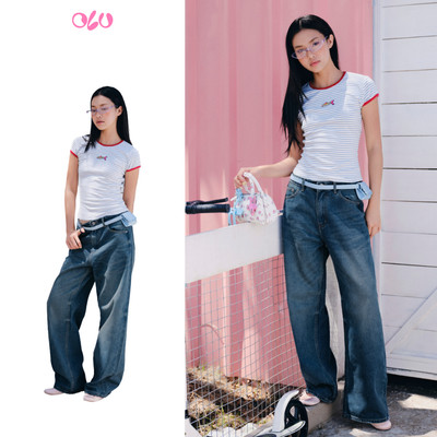 Quần jeans OLV ống suông cạp cao năng động Luna phù hợp đi chơi