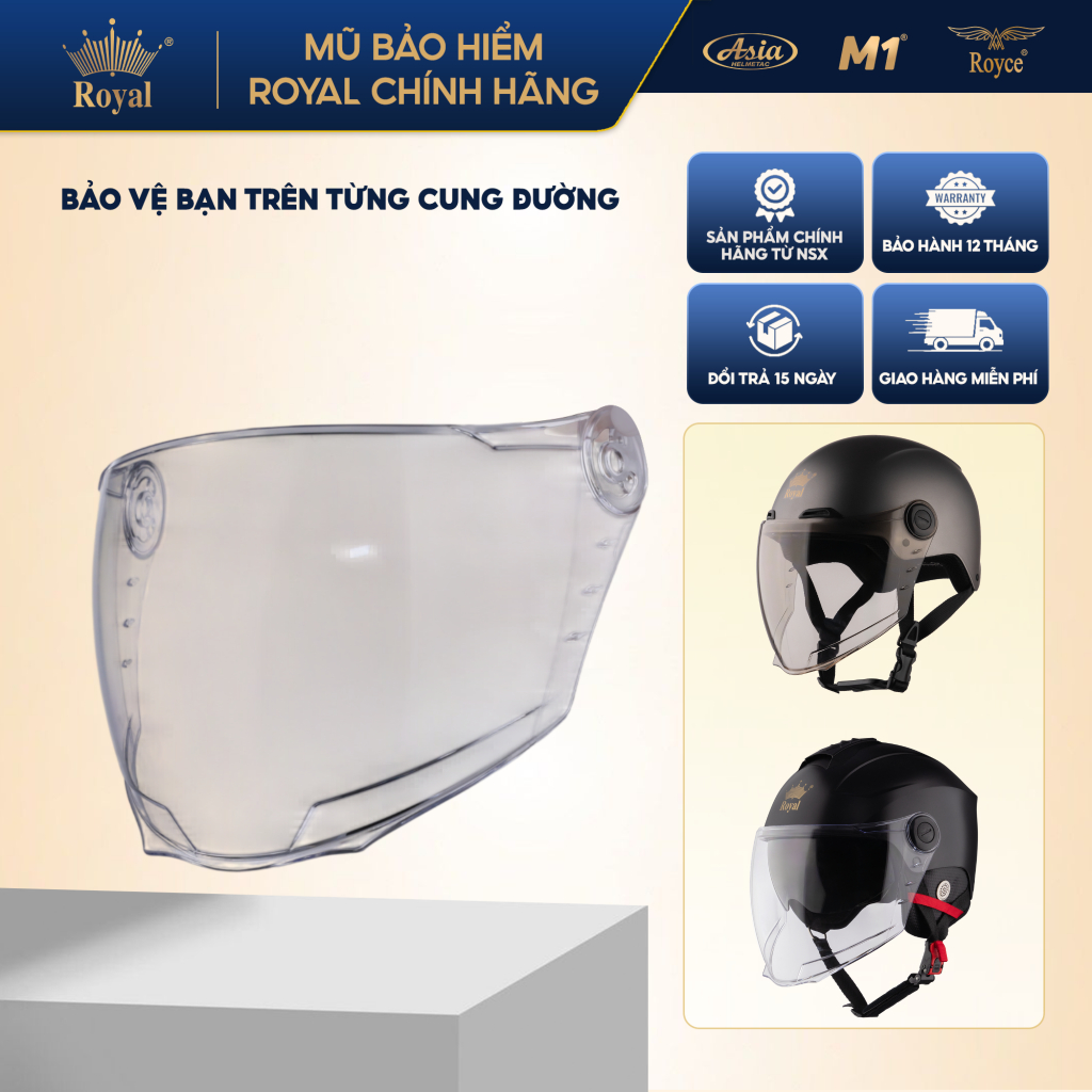 Kính thay thế cho mũ bảo hiểm 1/2 đầu Royal M555 M778K
