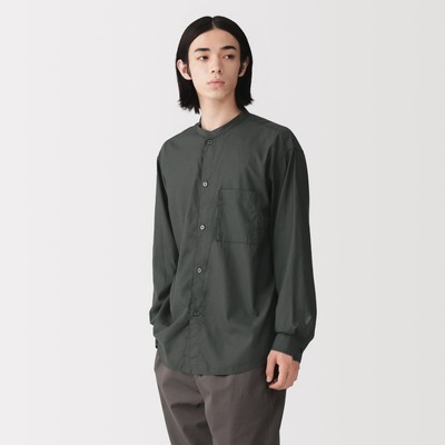 [26AW] MUJI Áo Sơ Mi Nam Vải Lyocell Cổ Trụ Tay Dài