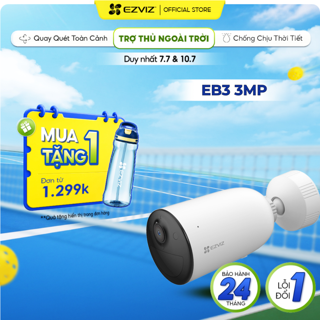 Camera Pin Sạc Ngoài Trời EB3 EVZIZ 2K, Có Màu Ban Đêm, IP Chống Chịu Thời Tiết