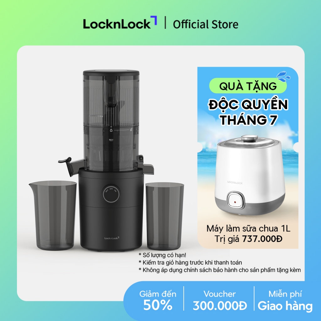 Máy Ép Chậm Trái Cây Nguyên Quả Locknlock Slow Juicer Đảo Chiều Thông Minh EJJ441BLK - Màu đen