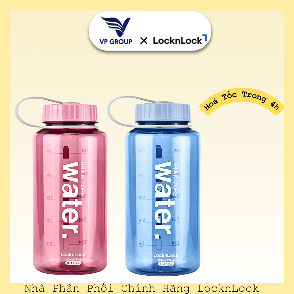 [CHÍNH HÃNG] Bình nước LocknLock Helper Bottle 1L - ABF610 -  Màu hồng/Xanh (VPG)