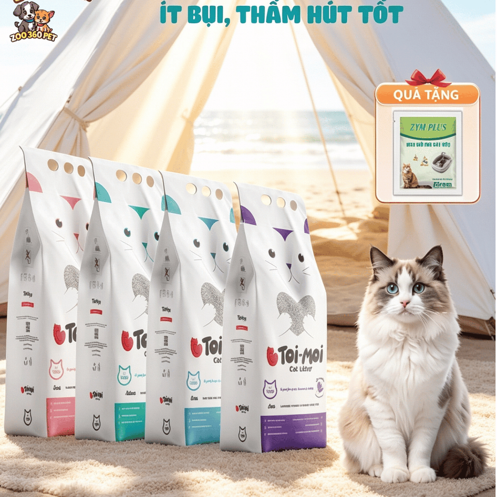 Combo Cát Mèo Toi Moi Cao Cấp và Men Khử Mùi Khay Cát ZYME FOR PET 100g Giảm Mùi Hôi Phân Nước Tiểu