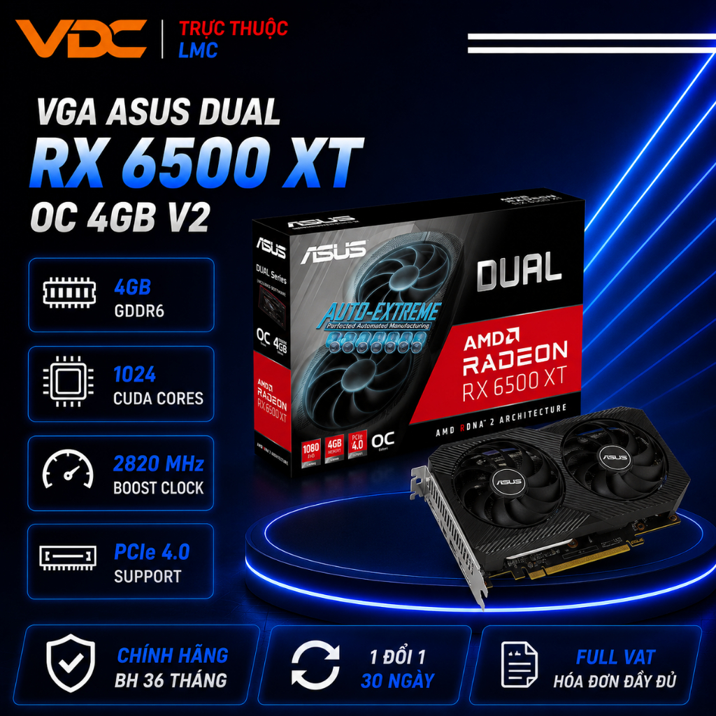 VGA Asus DUAL RX 6500 XT OC 4GB V2 Full VAT
