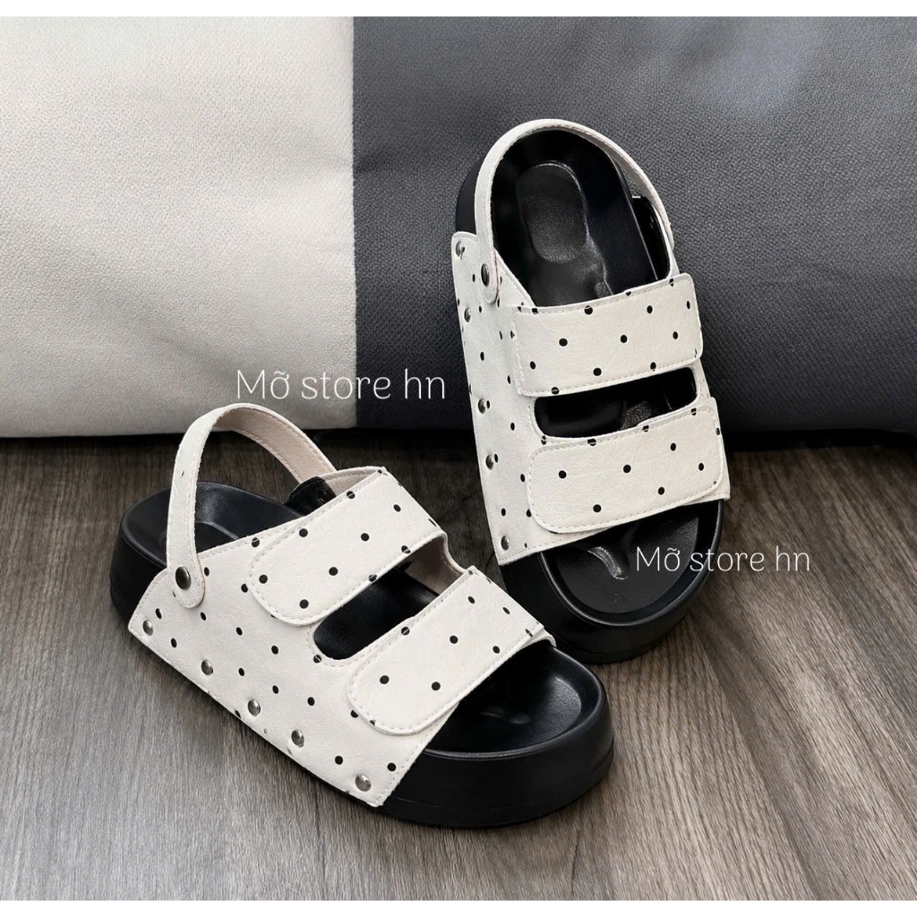 Dép sandal nữ đế cao 4cm chấm bi xinh xắn