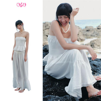 Quần suông OLV ống rộng White Ruffled Wide Leg Pants phù hợp đi chơi đi biển