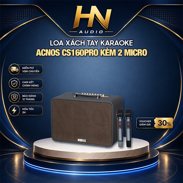 Loa Xách Tay ACNOS CS160PRO 400W (PMPO) Mẫu 2025 Kèm 2 Mic Bảo Hành Chính Hãng