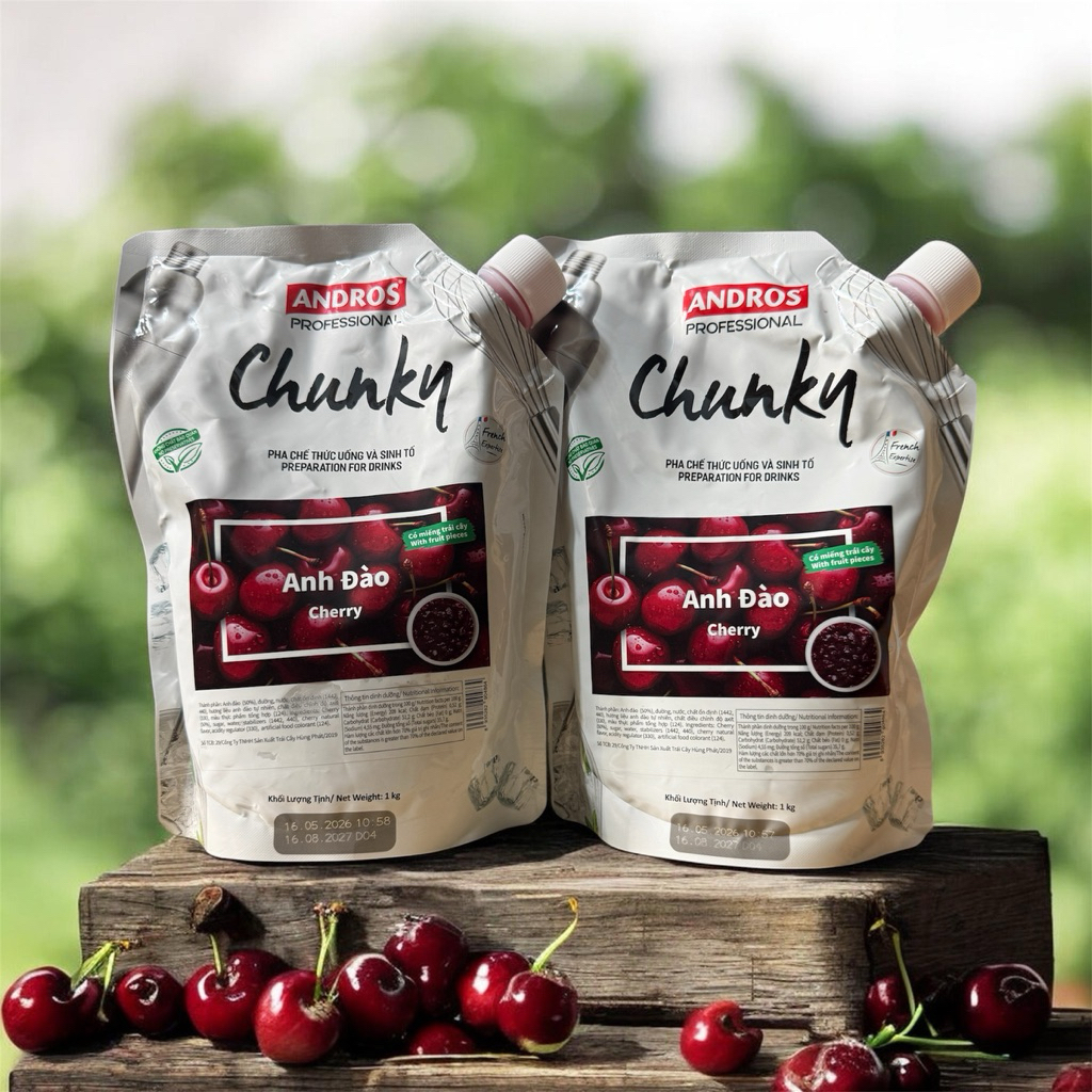 Mứt cherry Trái Cây chery  Pha Chế Anh Đào - ANDROS CHUNKY - 1kg