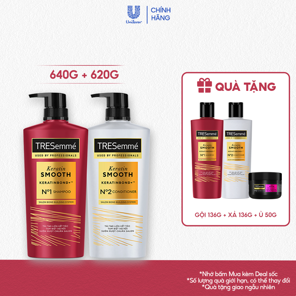 [LIVE] CB 2 Bước Tresemme Keratin Smooth/ BondRepair/ Salon Detox Vào Nếp Suôn Mượt Dầu Gội 640g+Dầu