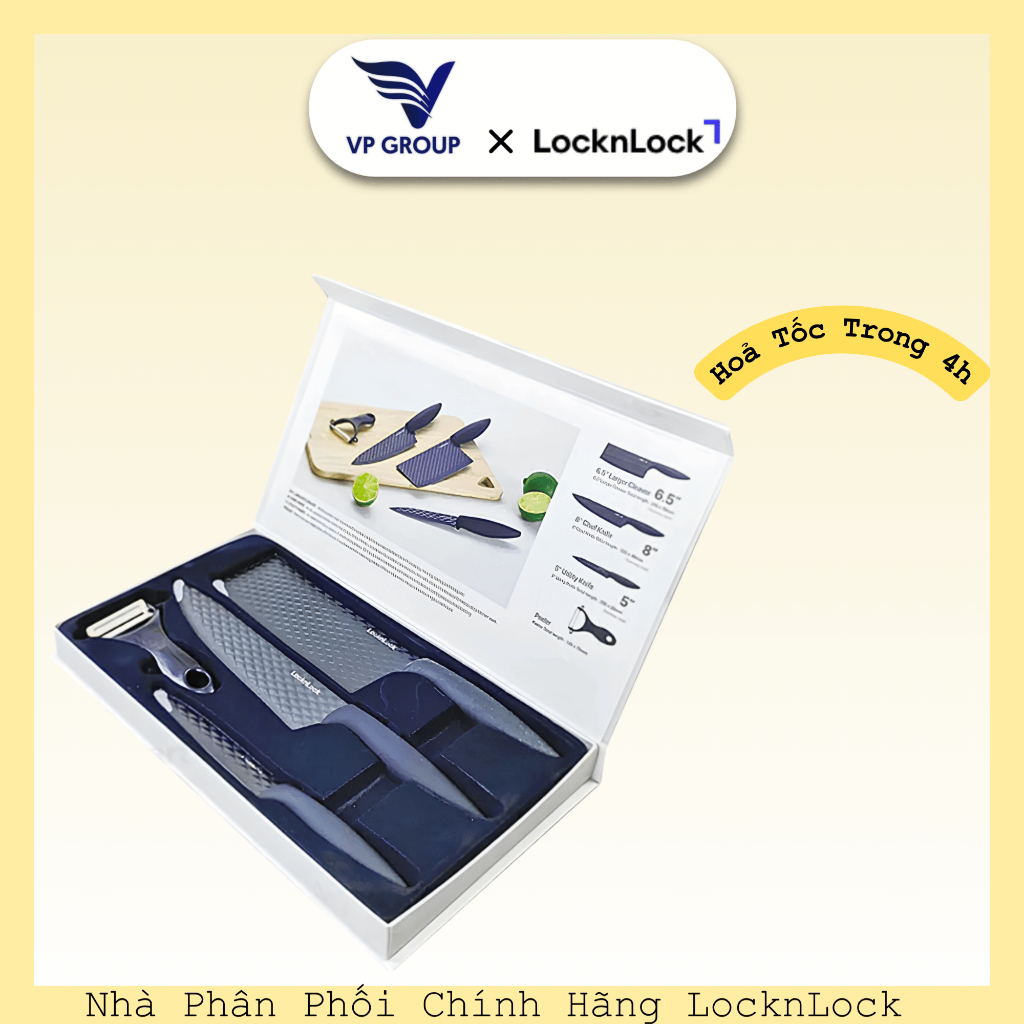 [CHÍNH HÃNG] Bộ dao 4 món màu đen LocknLock, màu đen - CKK104S4 (VPG)